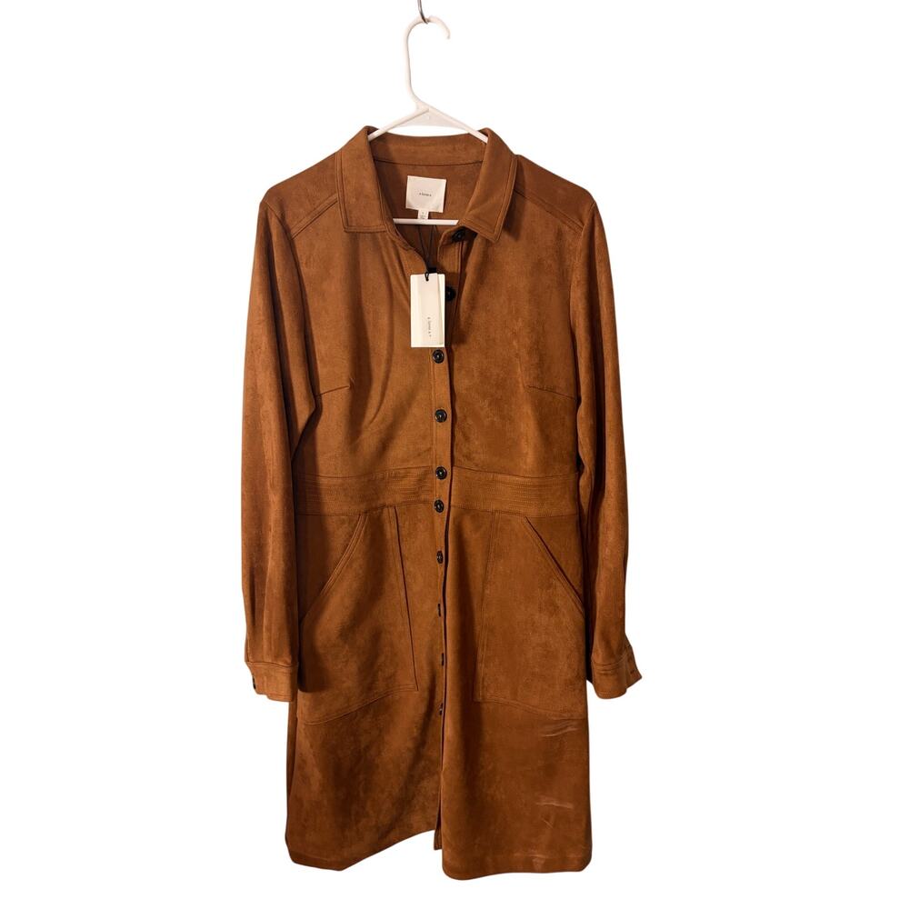 NWT A Loves A Faux Suede Longline Jacket Brown L Shacket Western Boho Utility